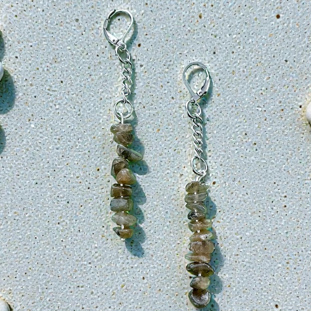 🆕 Gray Moonstone Gemstones Dangle Earrings-Stainless Steel